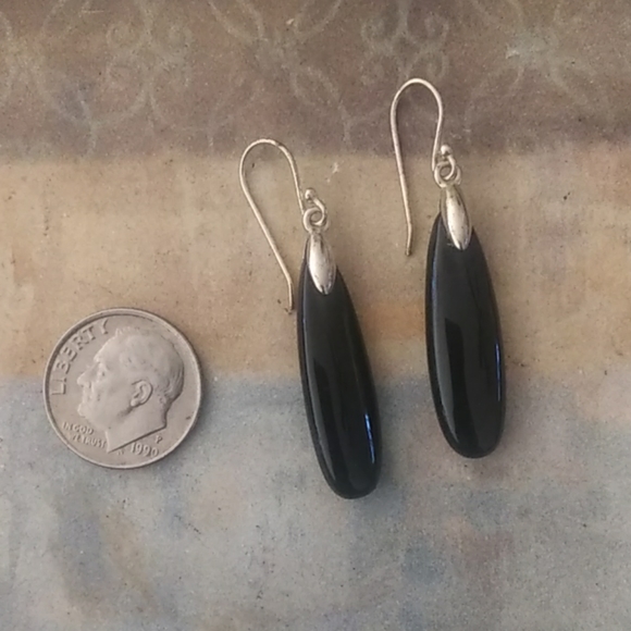 Sterling silver onyx earrings 925 - Picture 1 of 3